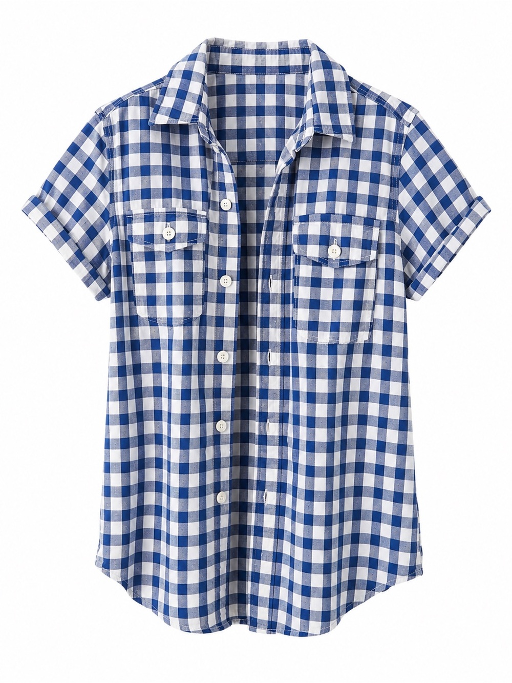 GAP Blue and White Gingham Short Sleeve Button-Front Shirt